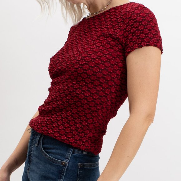 Vintage 90s A. Byer Stretchy Flower Textured Top - Picture 2 of 5